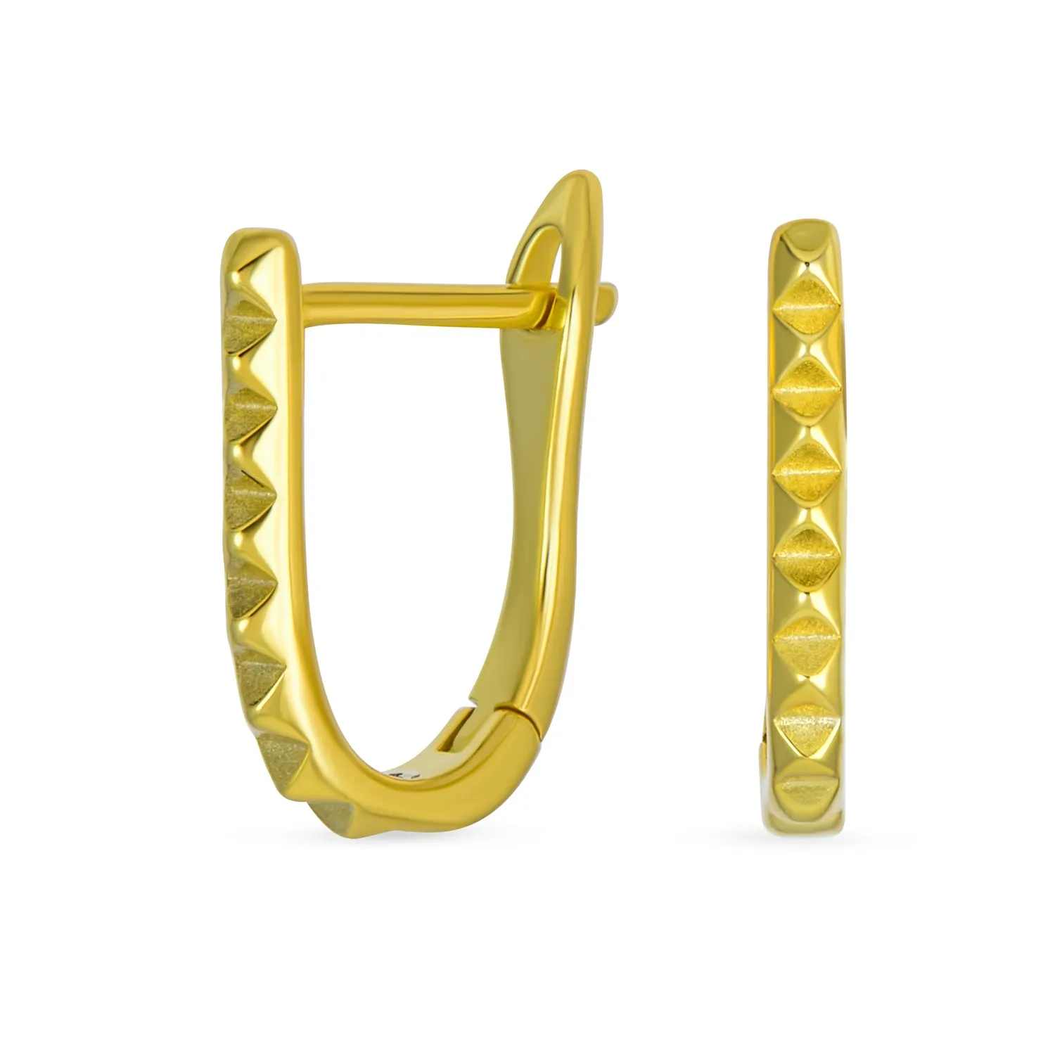 Biker Punk Rocker Spiked Stud Hoop Earrings CZ Gold Black .925 Silver
