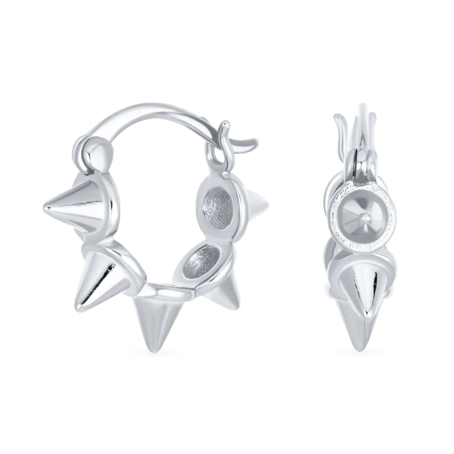 Biker Punk Rocker Spiked Stud Hoop Earrings CZ Gold Black .925 Silver