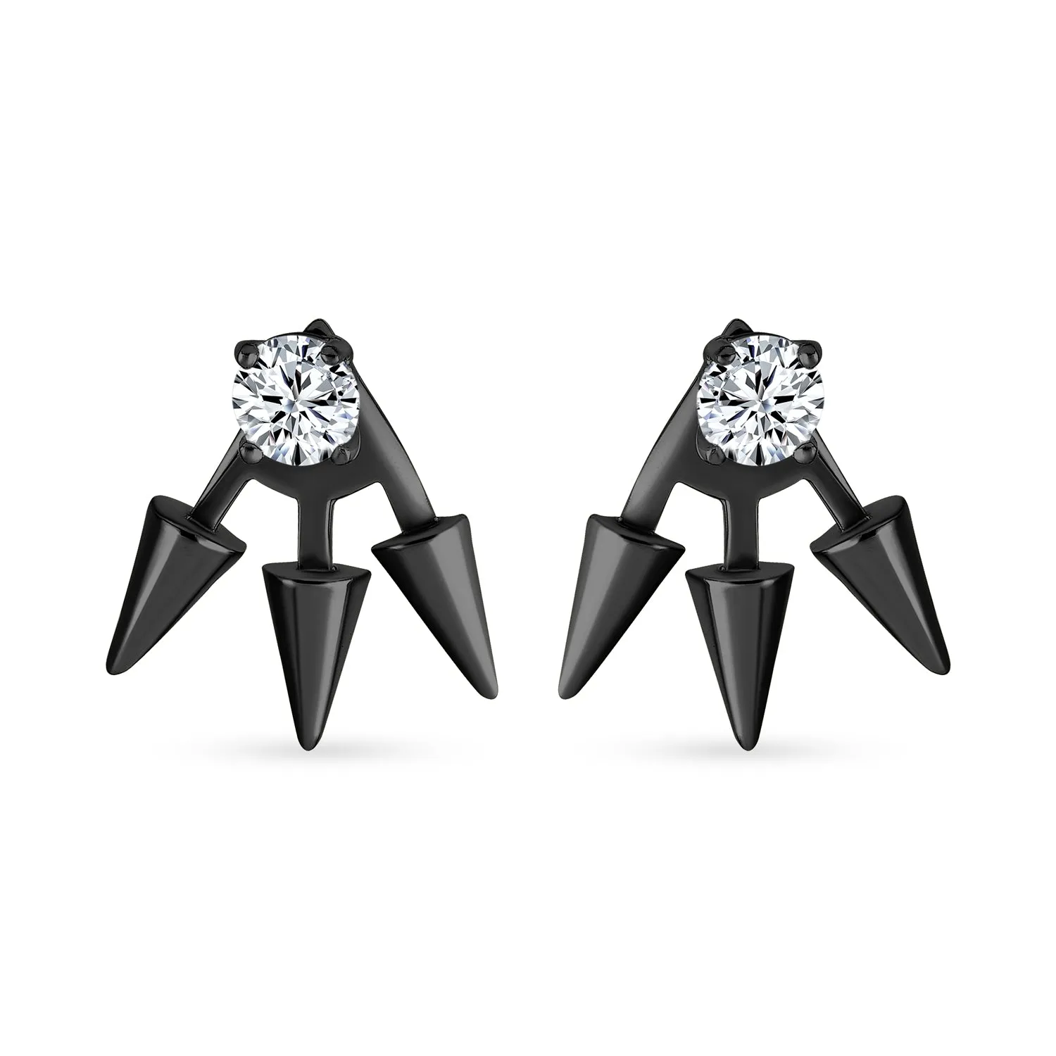 Biker Punk Rocker Spiked Stud Hoop Earrings CZ Gold Black .925 Silver