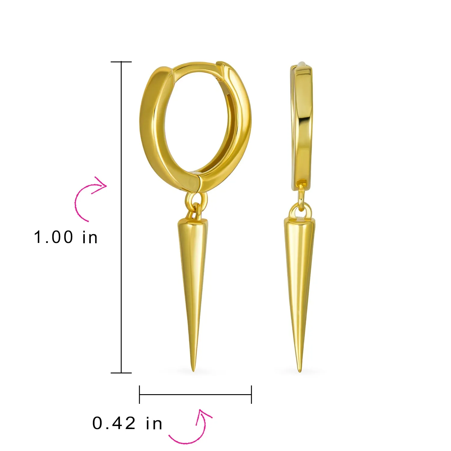 Biker Punk Rocker Spiked Stud Hoop Earrings CZ Gold Black .925 Silver