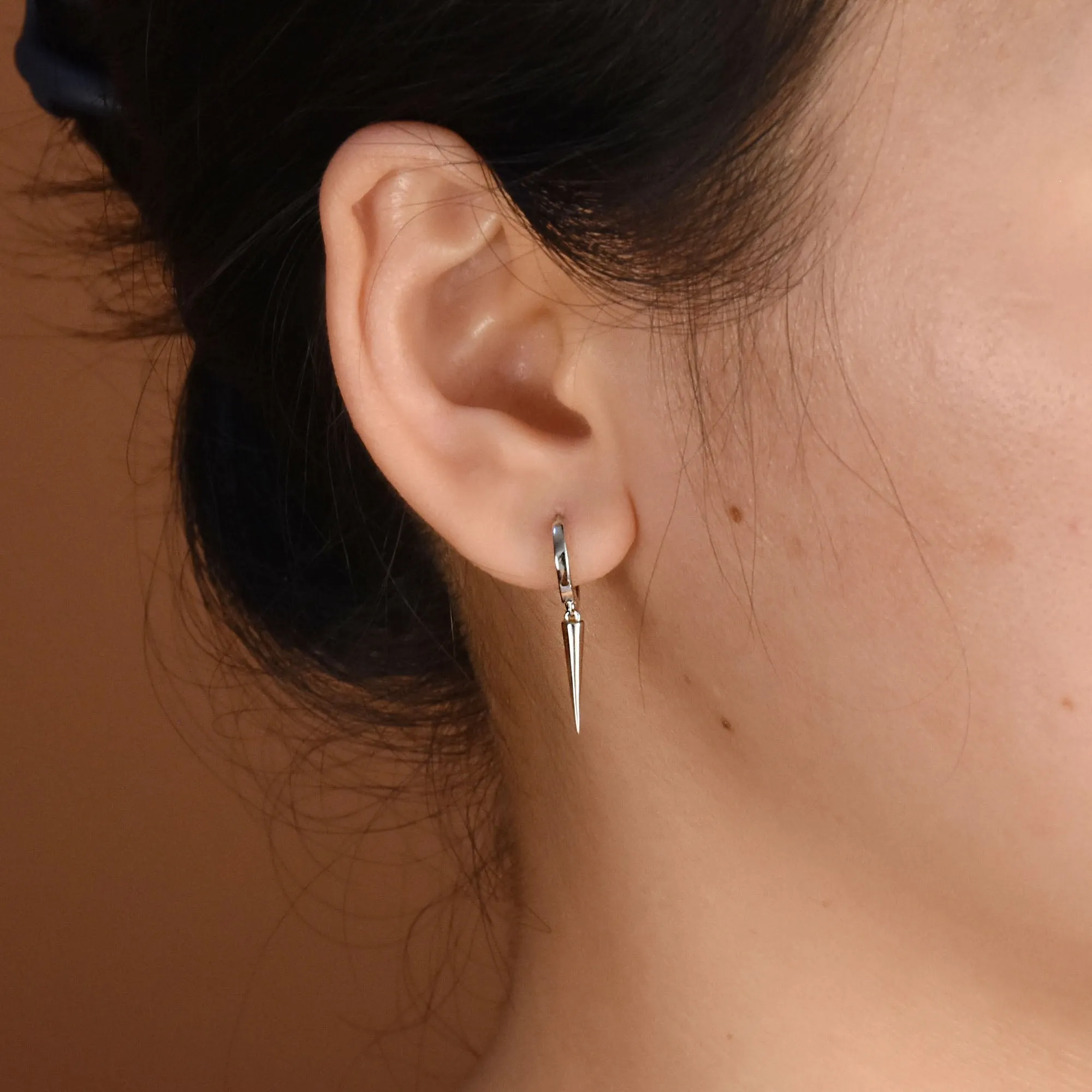 Biker Punk Rocker Spiked Stud Hoop Earrings CZ Gold Black .925 Silver