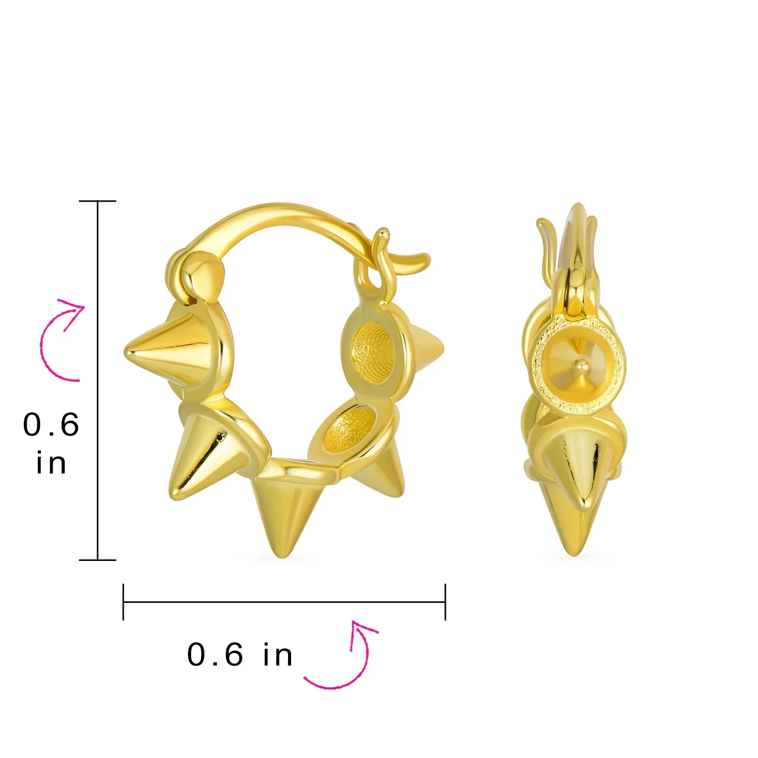 Biker Punk Rocker Spiked Stud Hoop Earrings CZ Gold Black .925 Silver