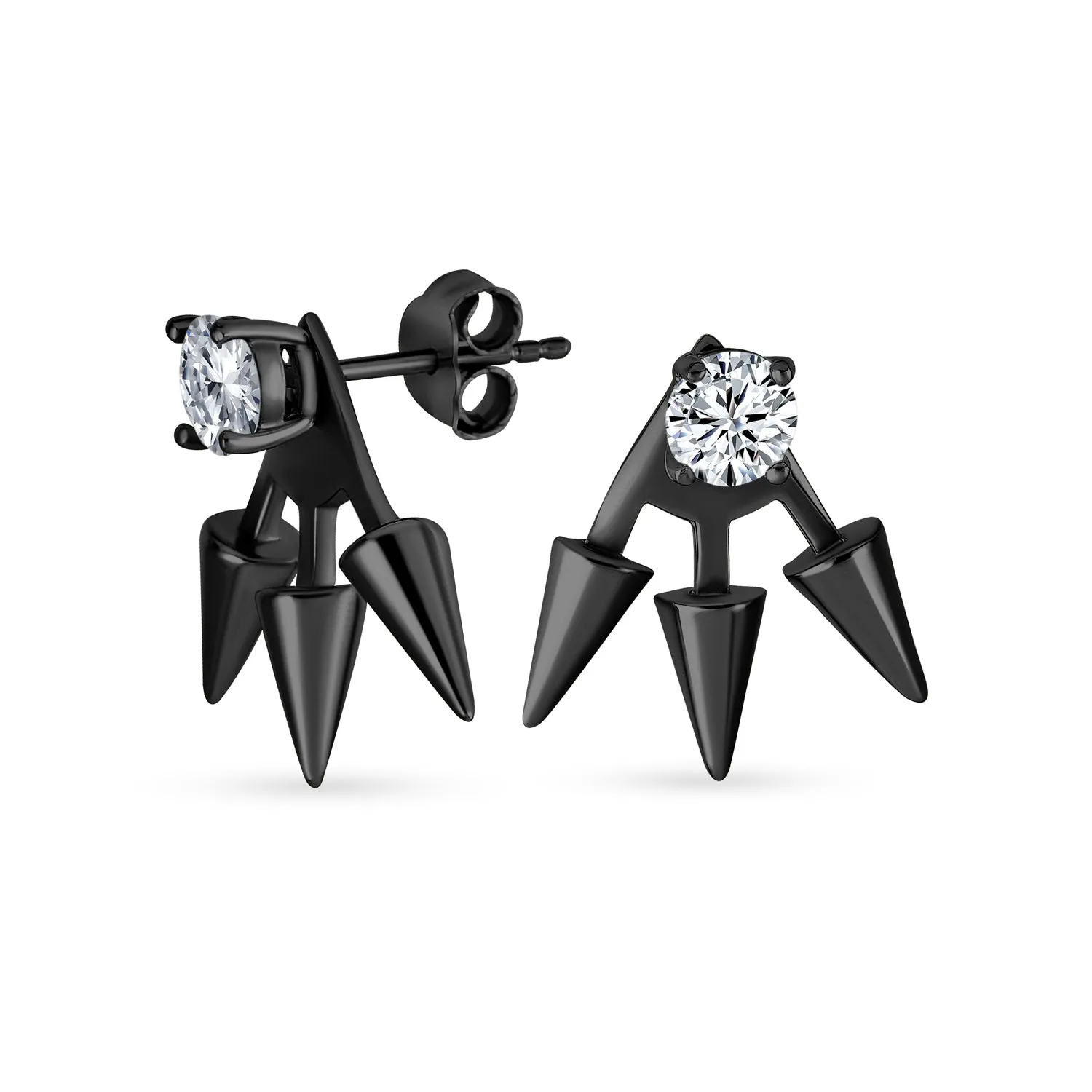 Biker Punk Rocker Spiked Stud Hoop Earrings CZ Gold Black .925 Silver