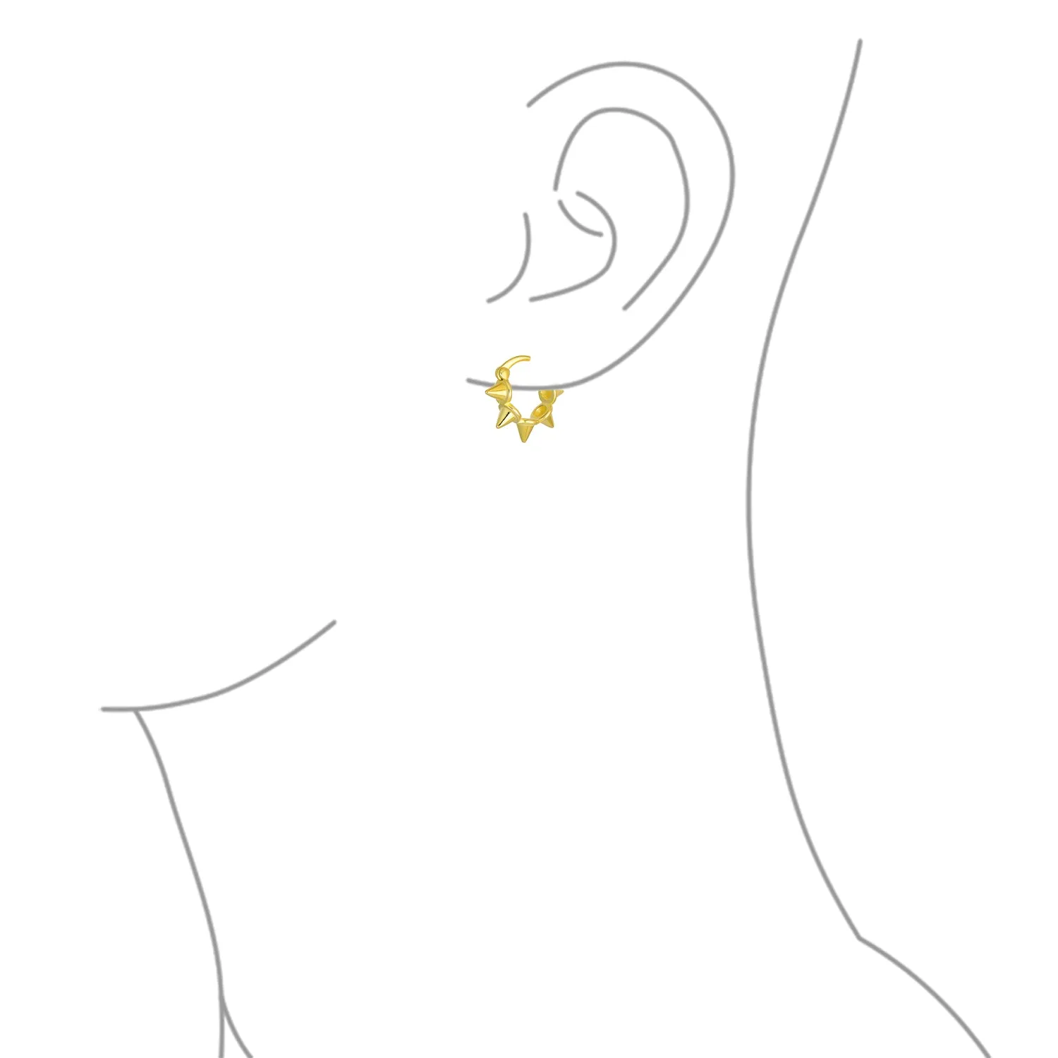 Biker Punk Rocker Spiked Stud Hoop Earrings CZ Gold Black .925 Silver