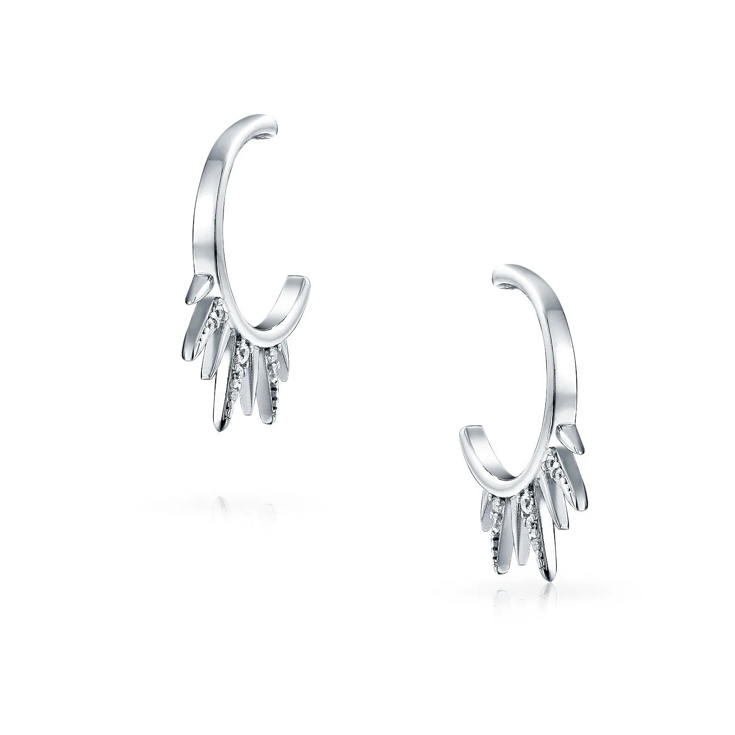 Biker Punk Rocker Spiked Stud Hoop Earrings CZ Gold Black .925 Silver