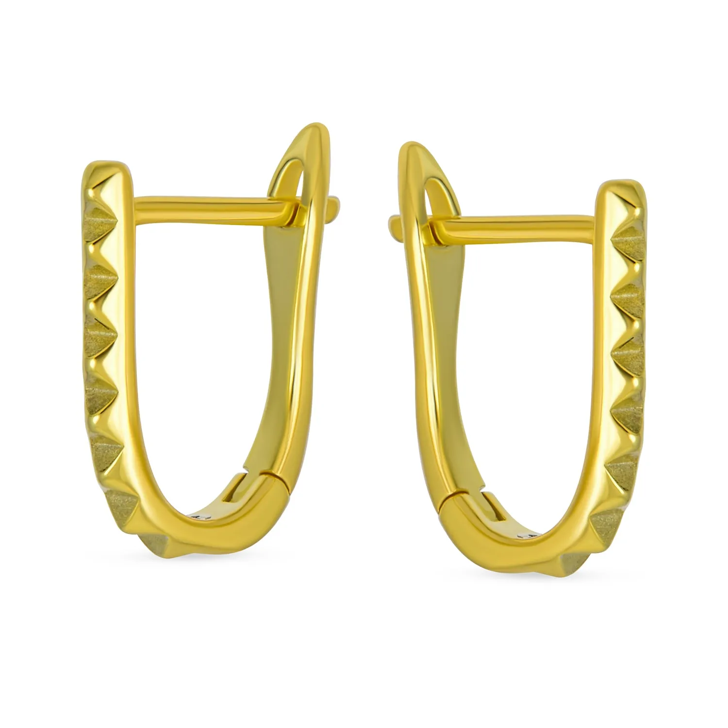 Biker Punk Rocker Spiked Stud Hoop Earrings CZ Gold Black .925 Silver