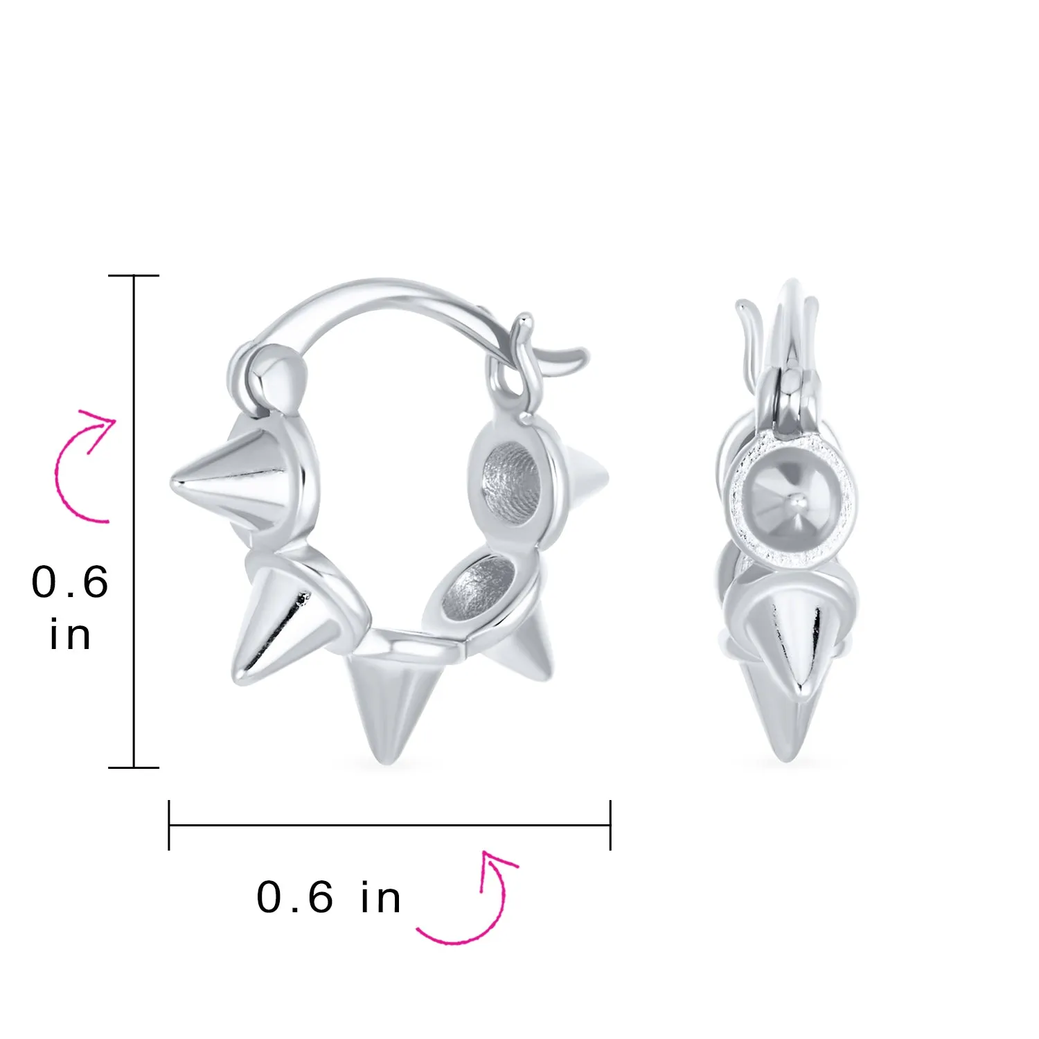Biker Punk Rocker Spiked Stud Hoop Earrings CZ Gold Black .925 Silver