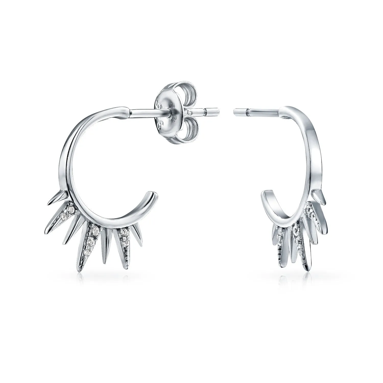 Biker Punk Rocker Spiked Stud Hoop Earrings CZ Gold Black .925 Silver