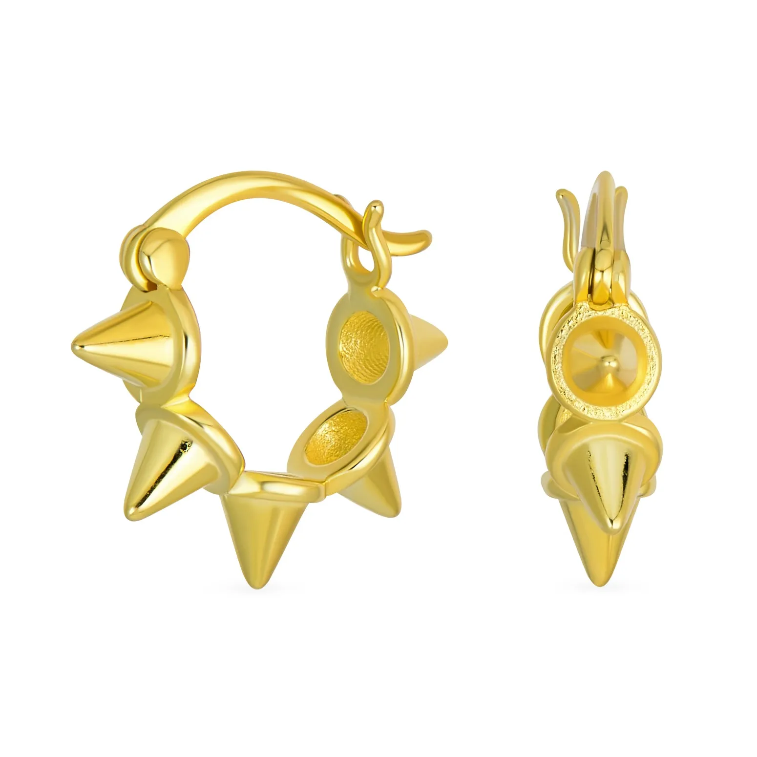 Biker Punk Rocker Spiked Stud Hoop Earrings CZ Gold Black .925 Silver