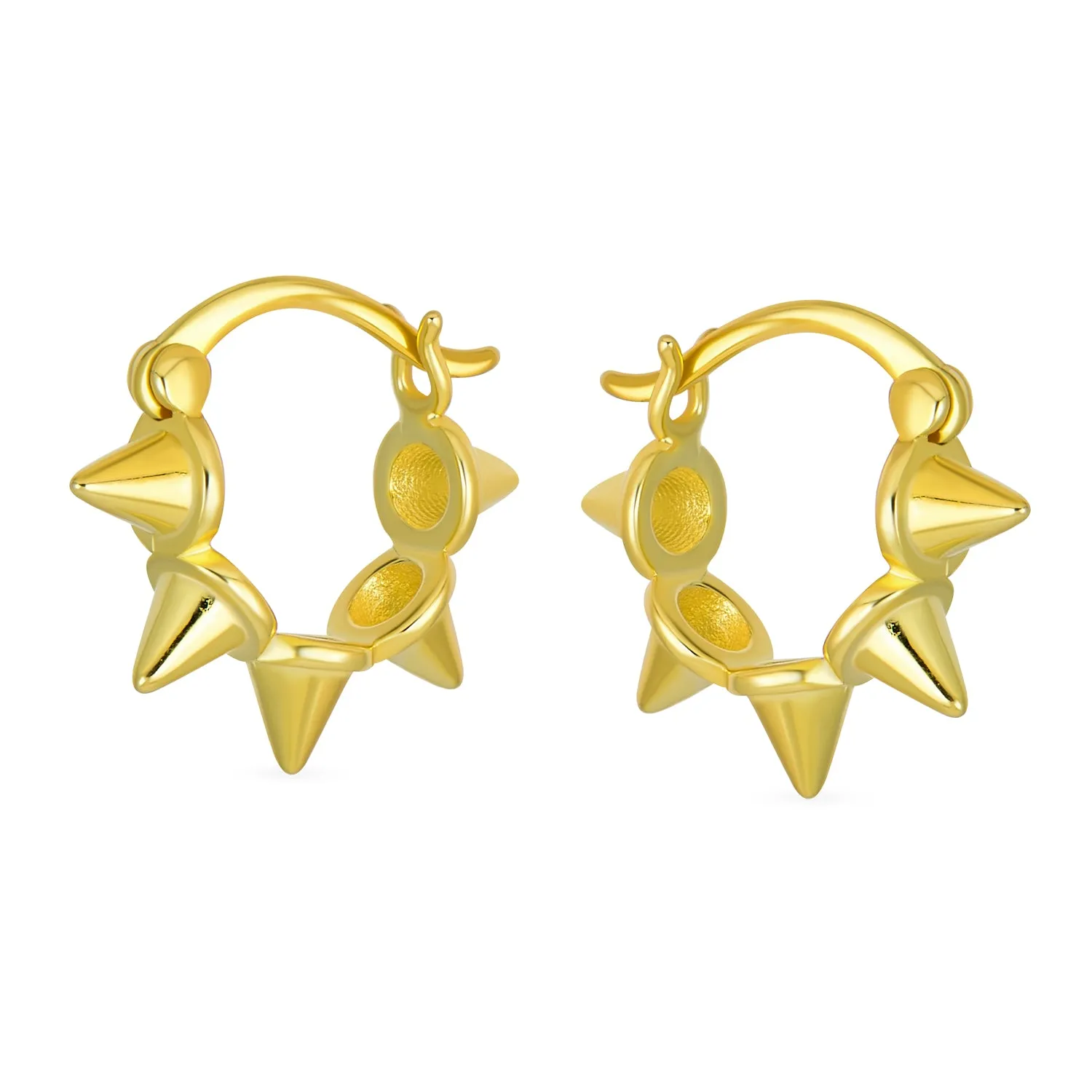 Biker Punk Rocker Spiked Stud Hoop Earrings CZ Gold Black .925 Silver