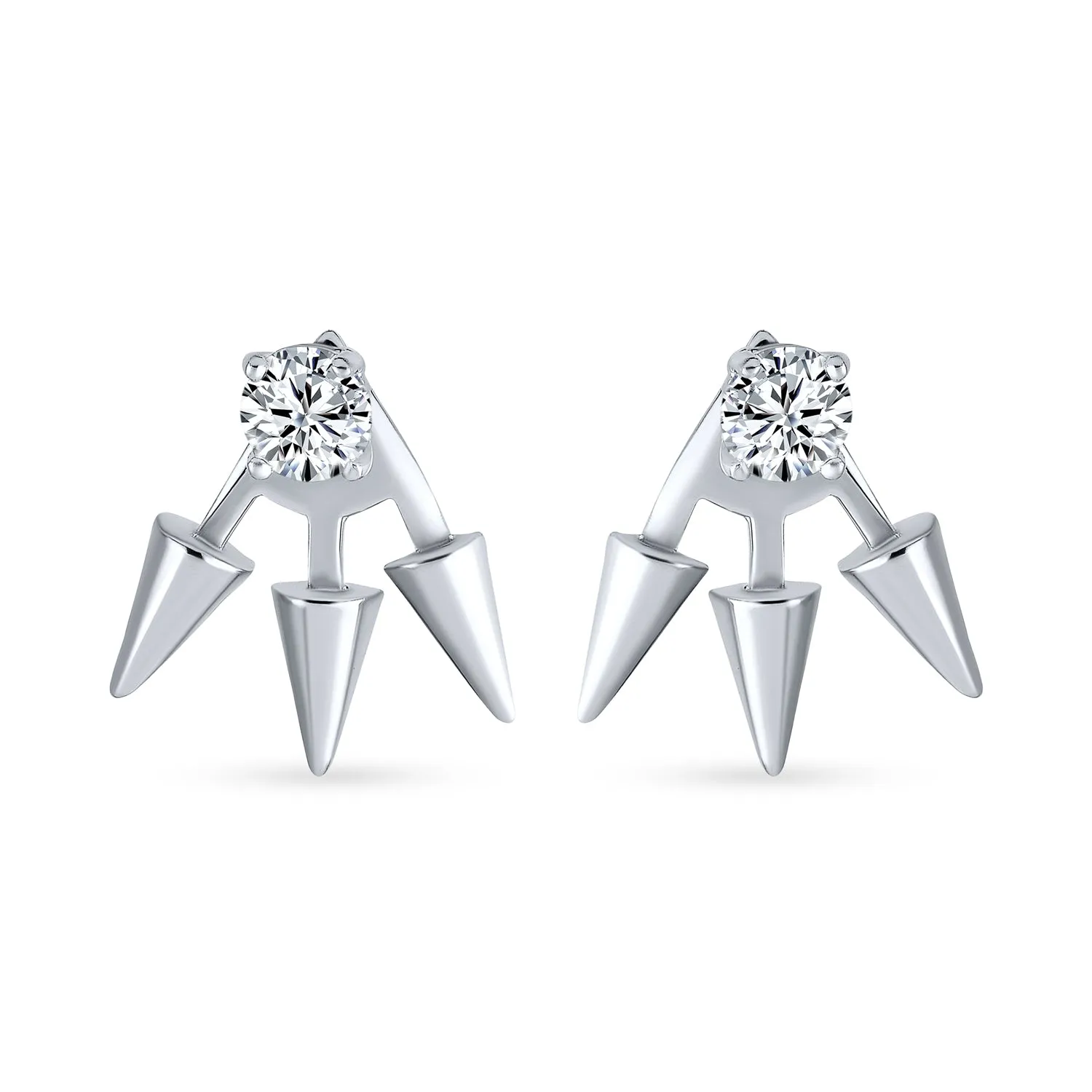 Biker Punk Rocker Spiked Stud Hoop Earrings CZ Gold Black .925 Silver
