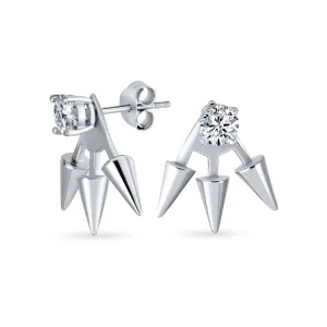 Biker Punk Rocker Spiked Stud Hoop Earrings CZ Gold Black .925 Silver