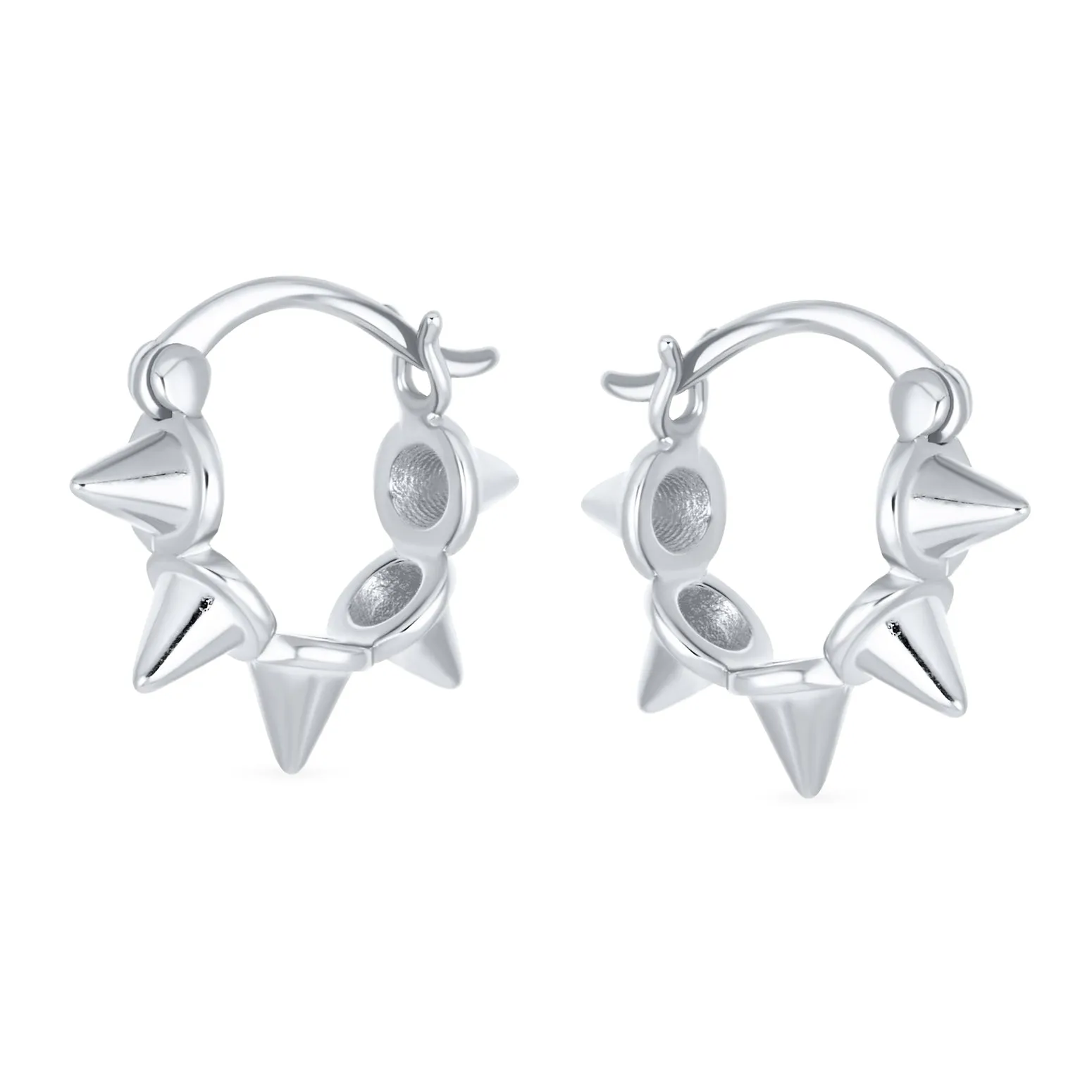 Biker Punk Rocker Spiked Stud Hoop Earrings CZ Gold Black .925 Silver