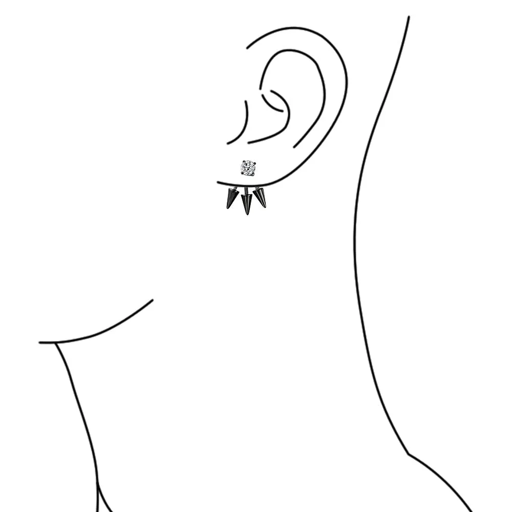 Biker Punk Rocker Spiked Stud Hoop Earrings CZ Gold Black .925 Silver