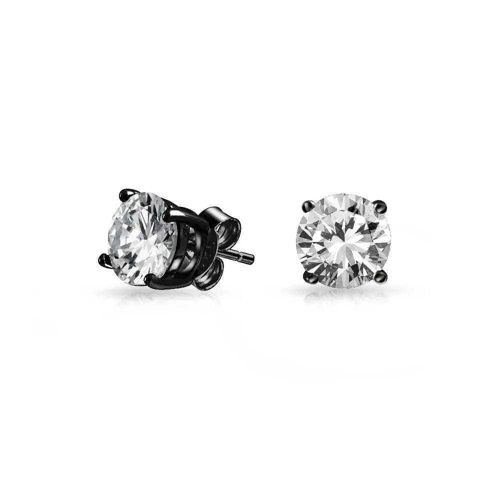Biker Punk Rocker Spiked Stud Hoop Earrings CZ Gold Black .925 Silver
