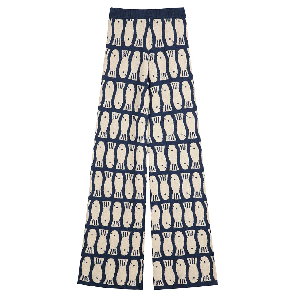 Bobo Choses Woman Lucky Fish Knit Pants Navy Blue