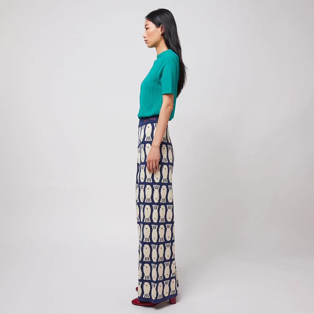 Bobo Choses Woman Lucky Fish Knit Pants Navy Blue
