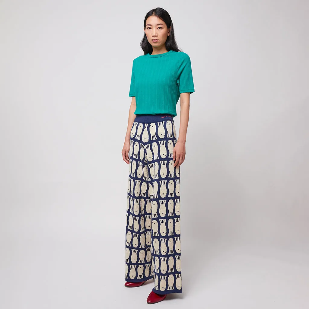 Bobo Choses Woman Lucky Fish Knit Pants Navy Blue