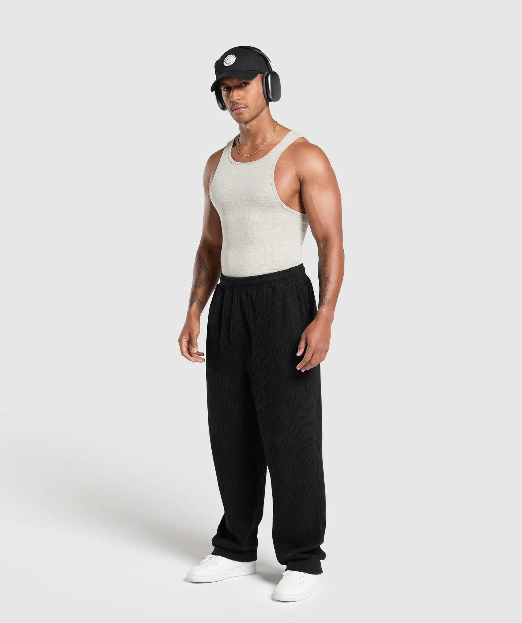 Mens Gymshark Black Corduroy Workout Pants