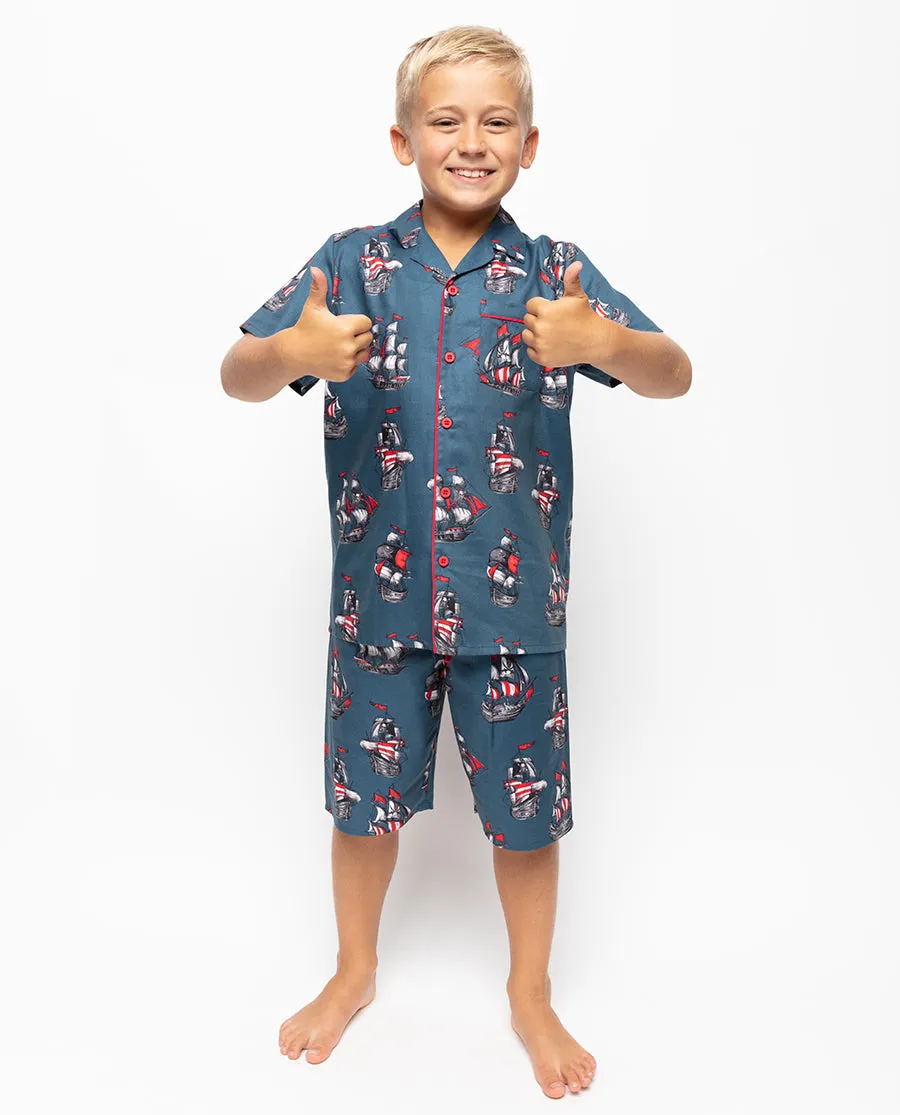 Jasper Boys Pirate Ship Print Shorty Set