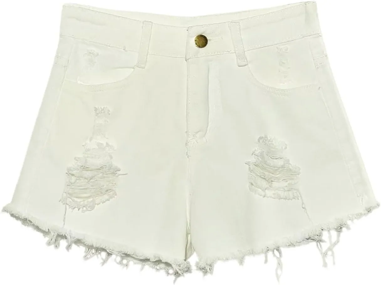 Jean Shorts for Women Trendy Summer Lightweight Trendy Ripped Distressed Denim Short Pants Elastic Waist Comfy Shorts
