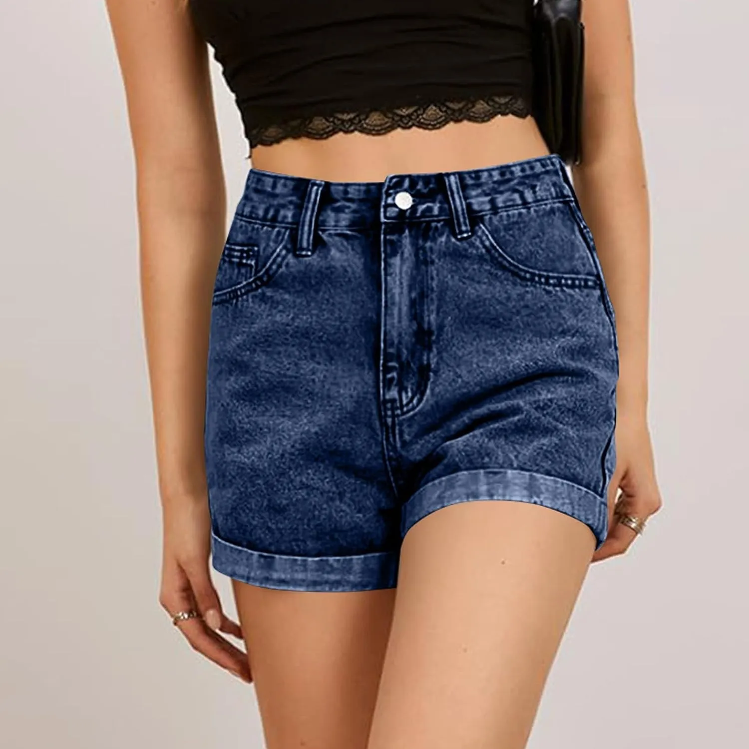 Jean Shorts Womens 2025 Summer High Waisted Stretchy Casual Rolled Hem Denim Shorts A-Line Hot Pants with Pockets
