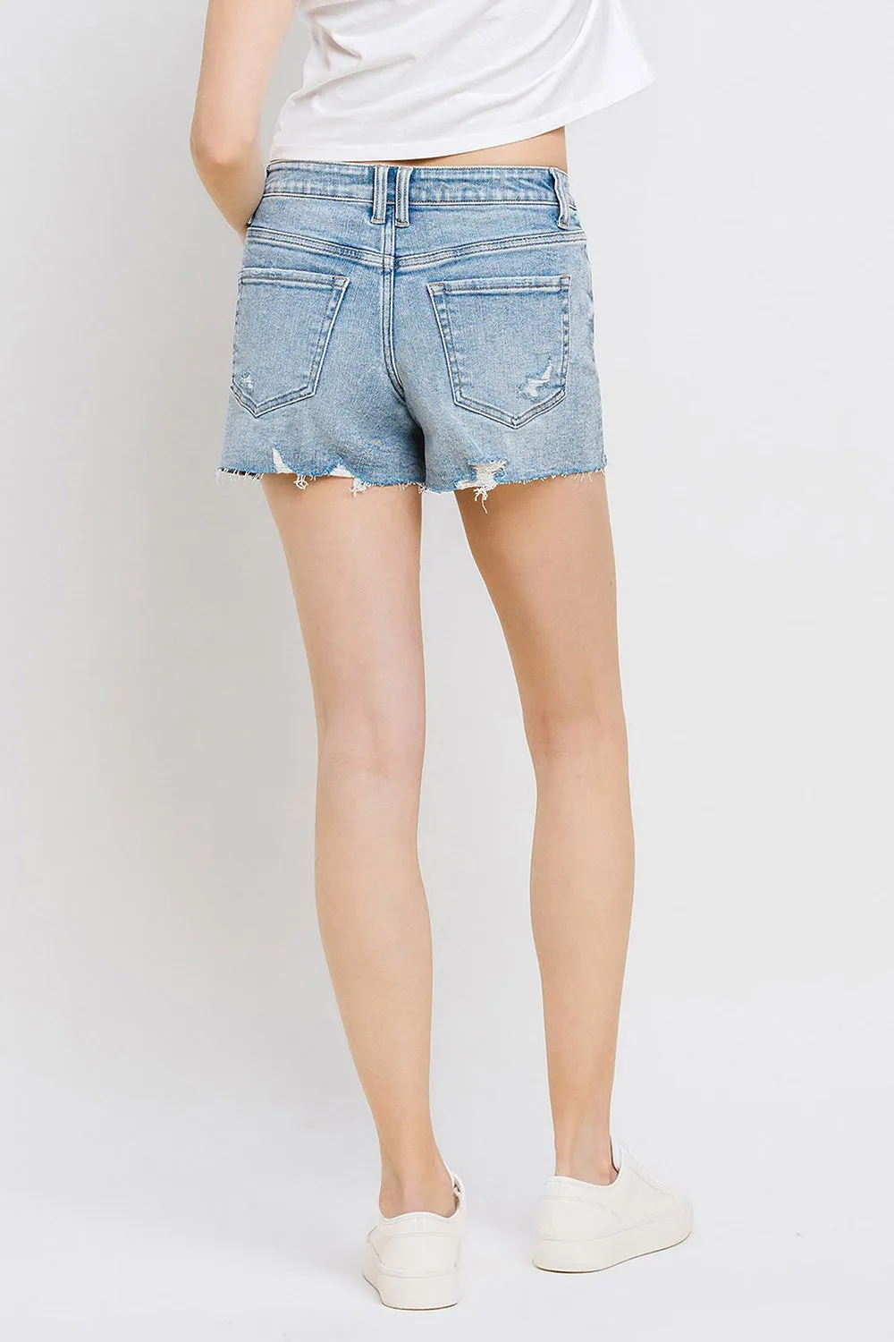 Mid Rise Raw Distressed Hem Shorts