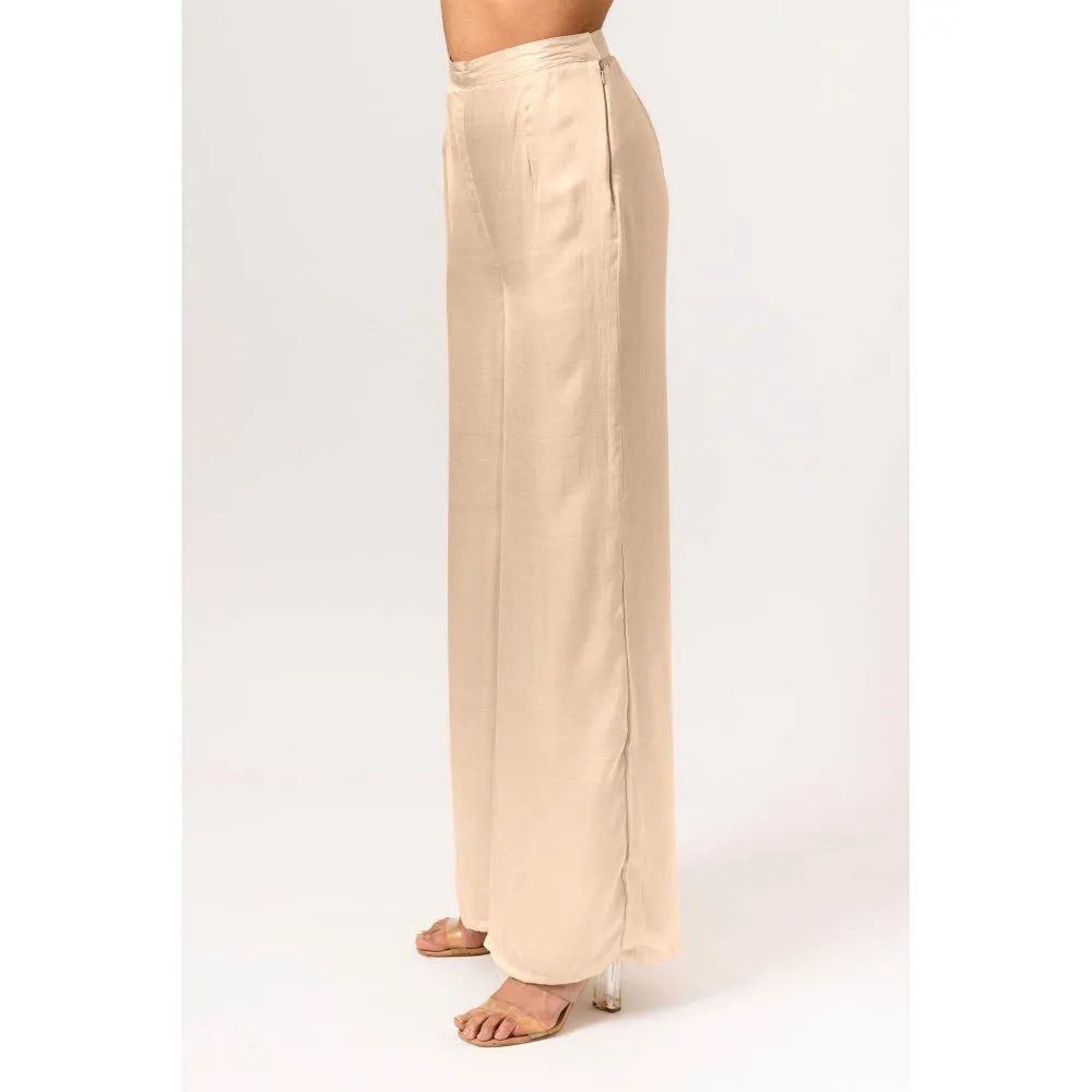 NEORA BY NEHAL CHOPRA Ecru Beige Wide Legged Pant