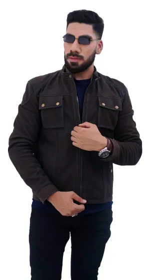 NEW MENS CHOCO BROWN REAL LAMBSKIN SNUFF PREMIUM LEATHER JACKET