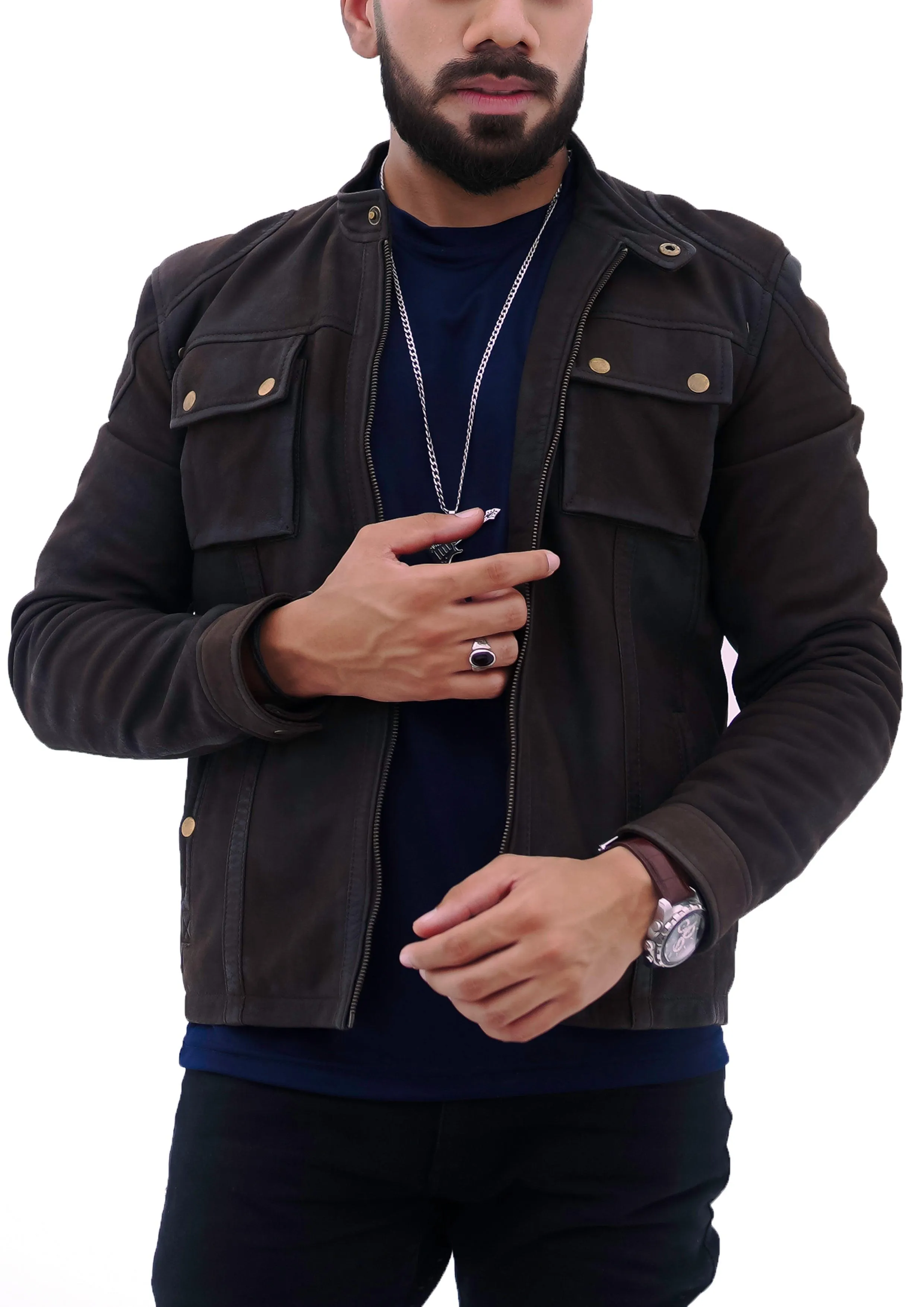 NEW MENS CHOCO BROWN REAL LAMBSKIN SNUFF PREMIUM LEATHER JACKET