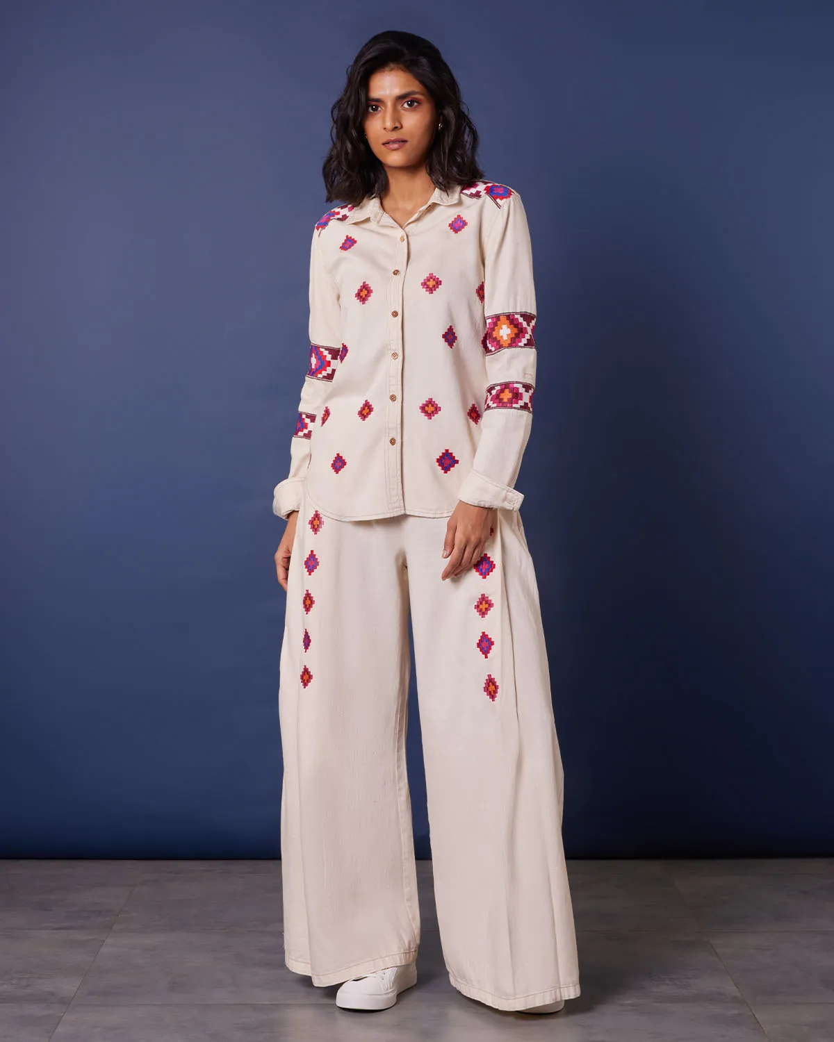 Pebble Beach Embroidered Wide-Legged Pants