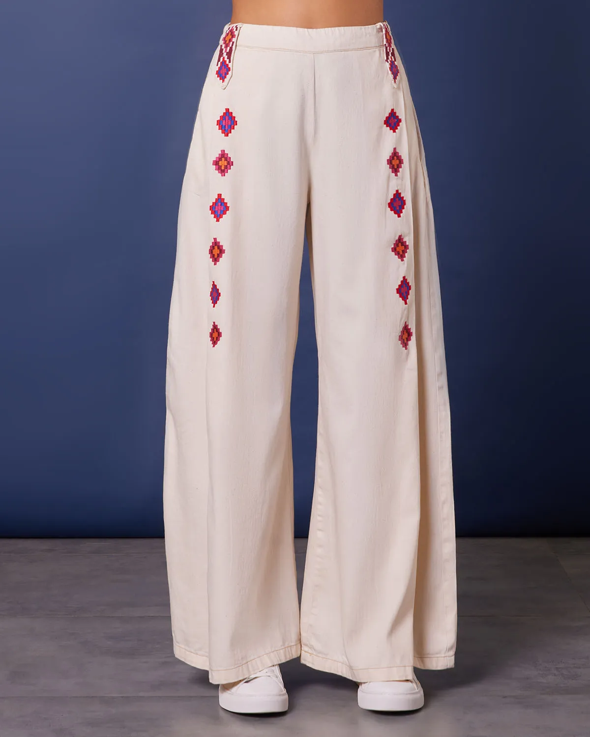 Pebble Beach Embroidered Wide-Legged Pants