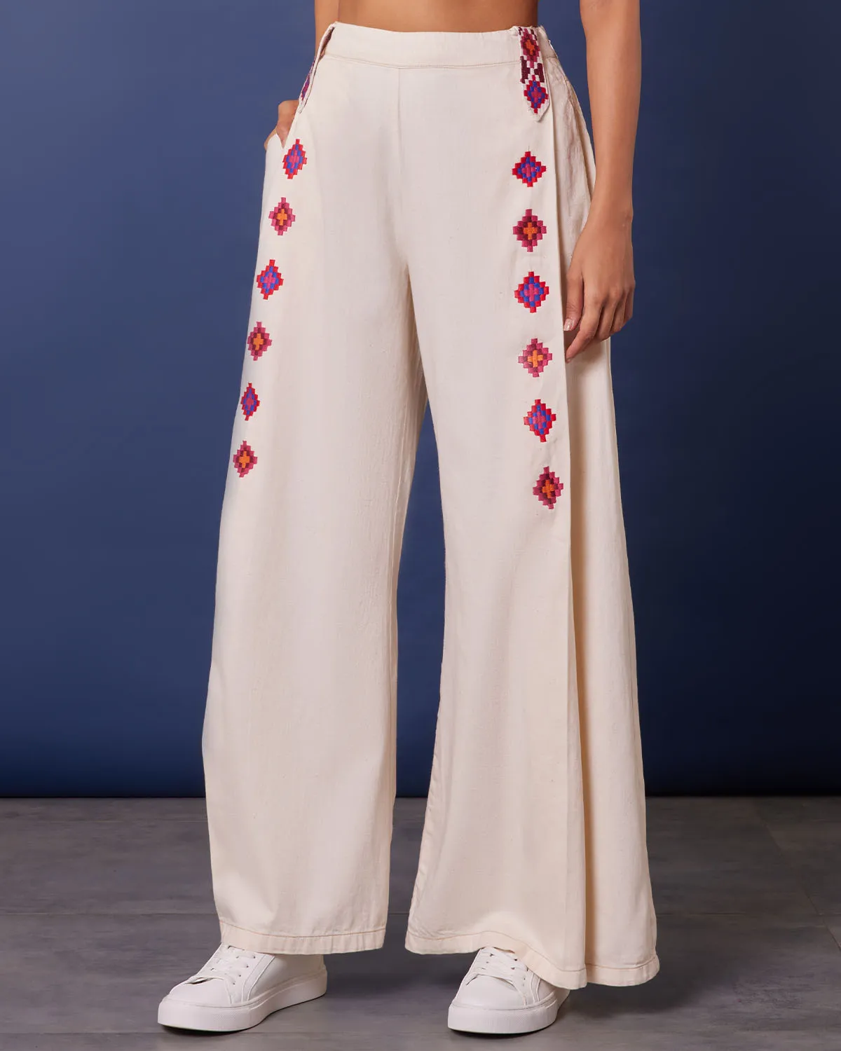 Pebble Beach Embroidered Wide-Legged Pants