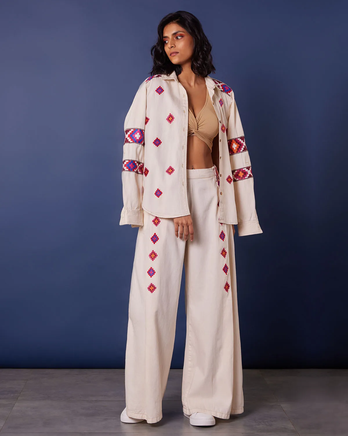 Pebble Beach Embroidered Wide-Legged Pants