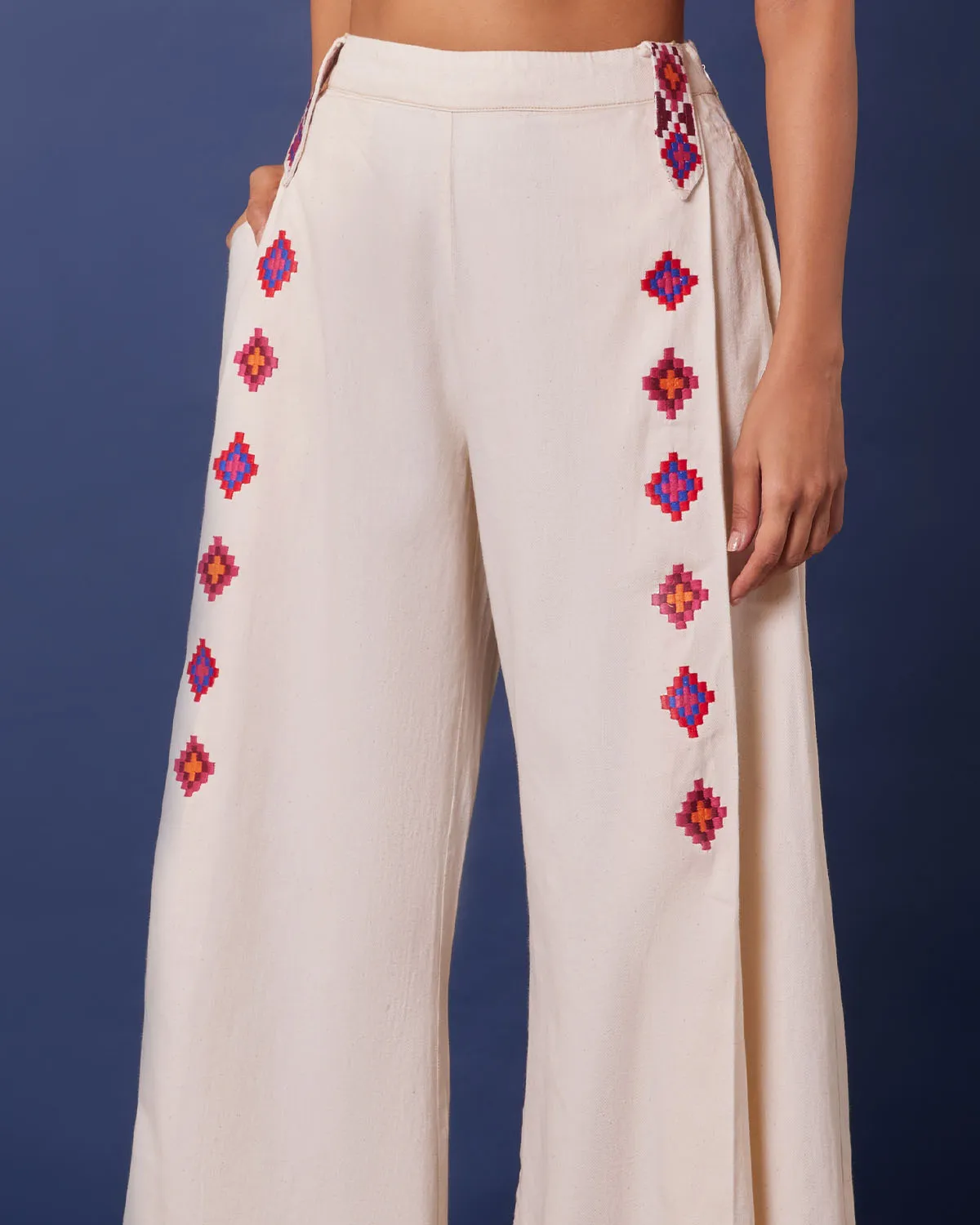 Pebble Beach Embroidered Wide-Legged Pants