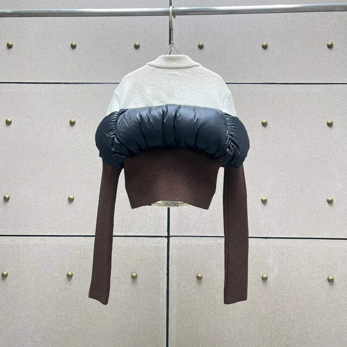 Pre Order:  Puff Sleeves Spliced Knit Jacket