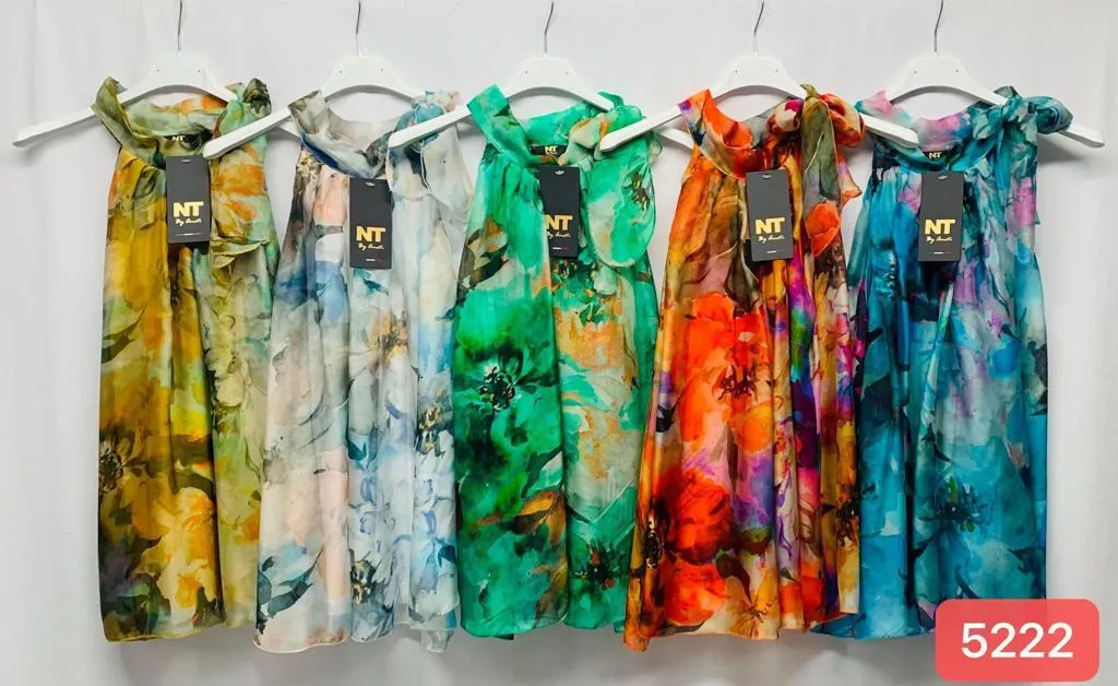 Printed Silk Halter Tank