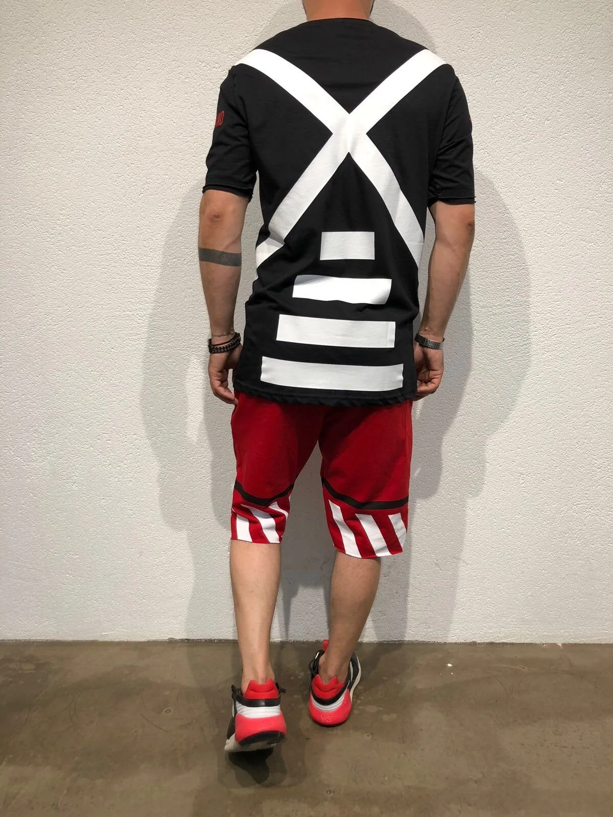 Red Striped Sweat Short B178 Streetwear Sweat Shorts