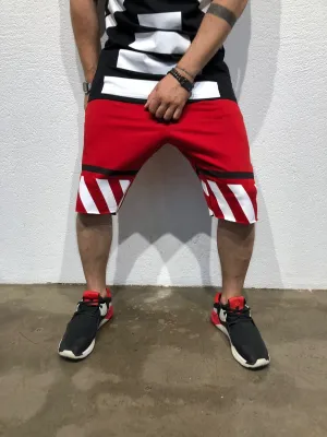 Red Striped Sweat Short B178 Streetwear Sweat Shorts