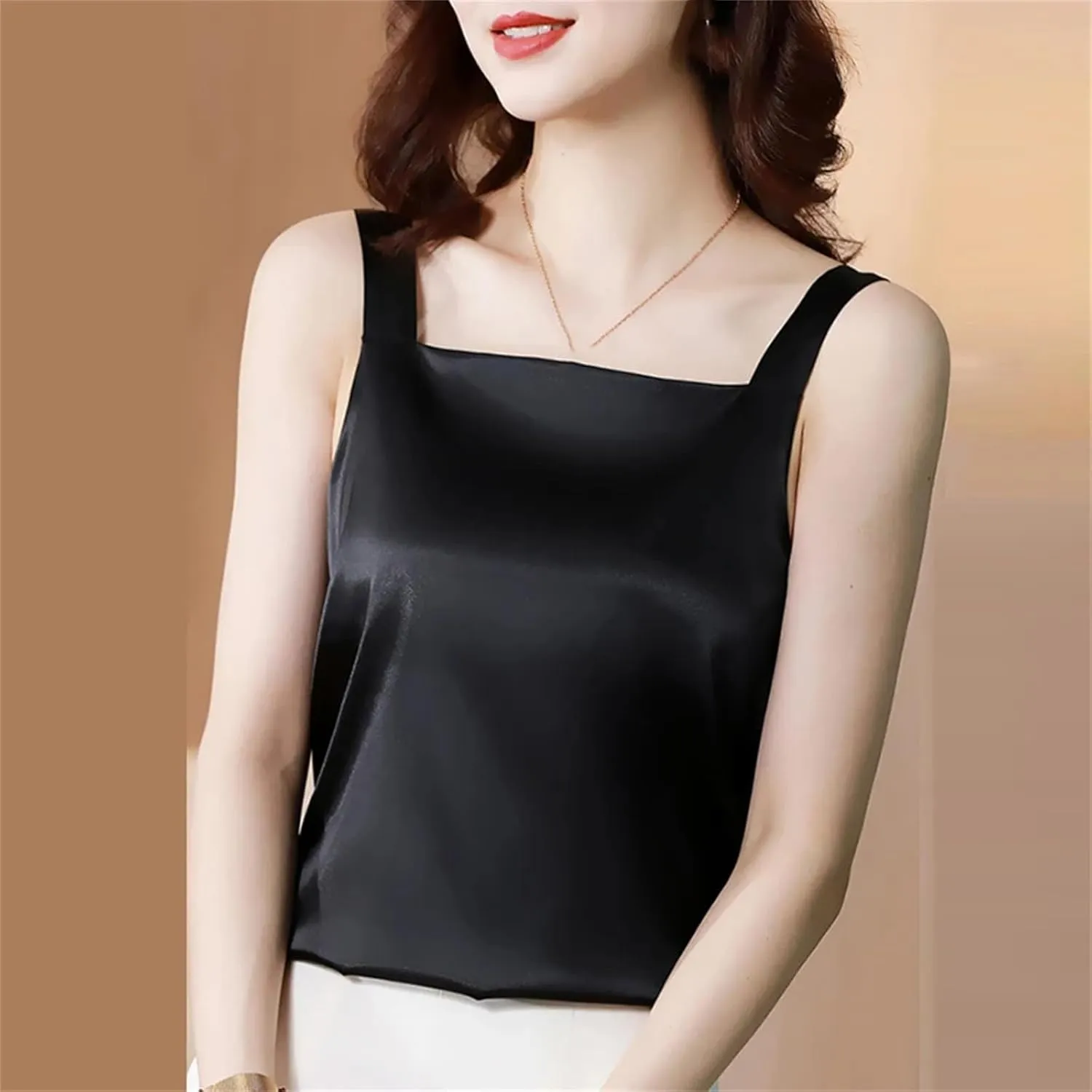 Silk Camisole Tops for Women Spaghetti Strap Tank Top Satin Cami Tops Silky Camis Basic Blose Shirts