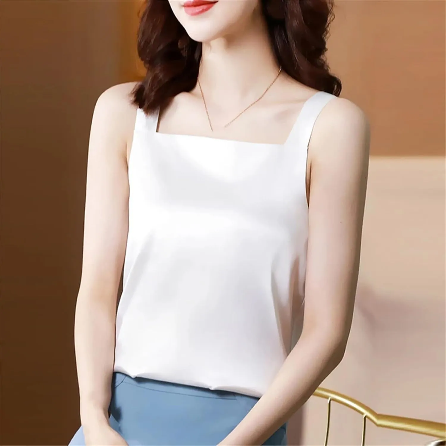 Silk Camisole Tops for Women Spaghetti Strap Tank Top Satin Cami Tops Silky Camis Basic Blose Shirts