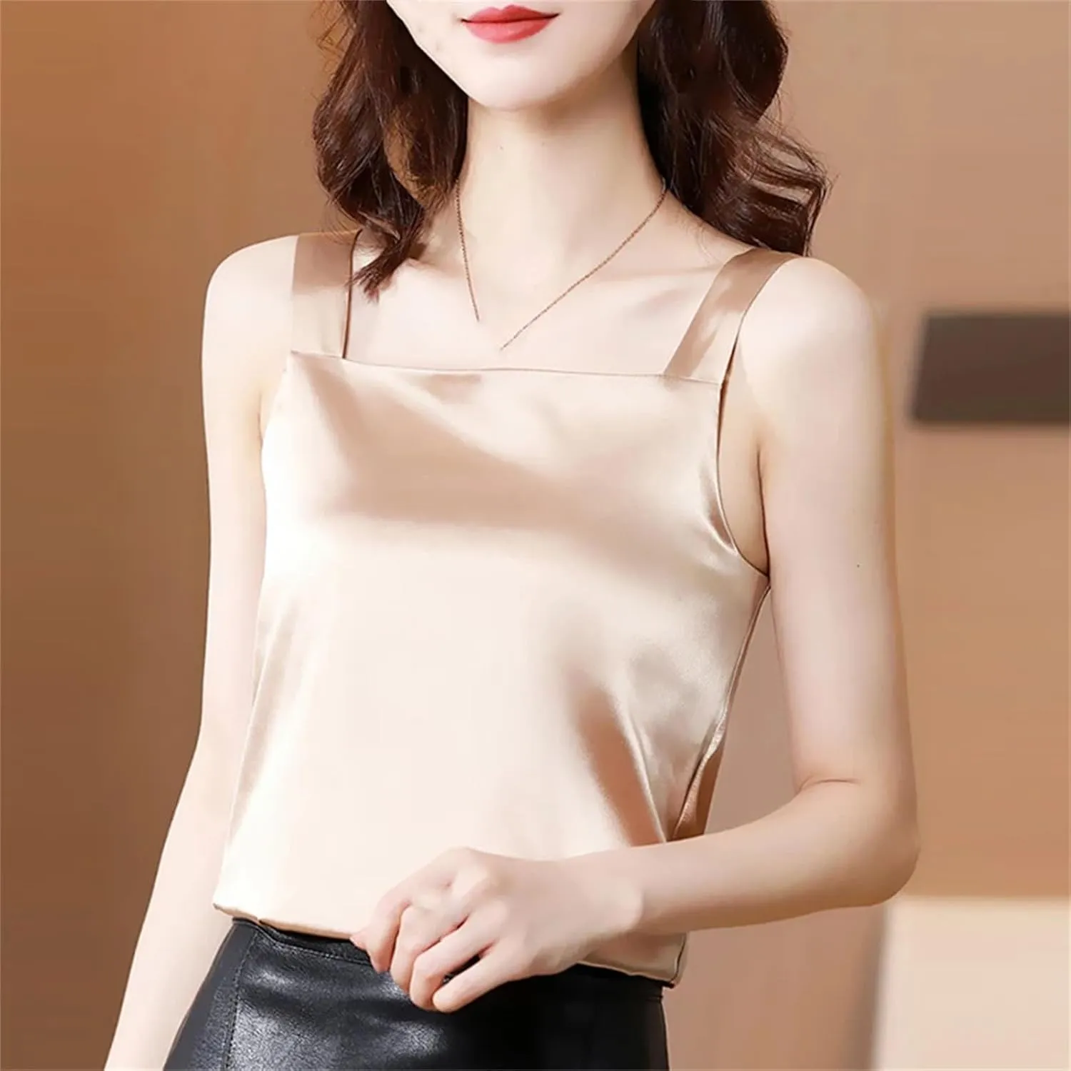 Silk Camisole Tops for Women Spaghetti Strap Tank Top Satin Cami Tops Silky Camis Basic Blose Shirts