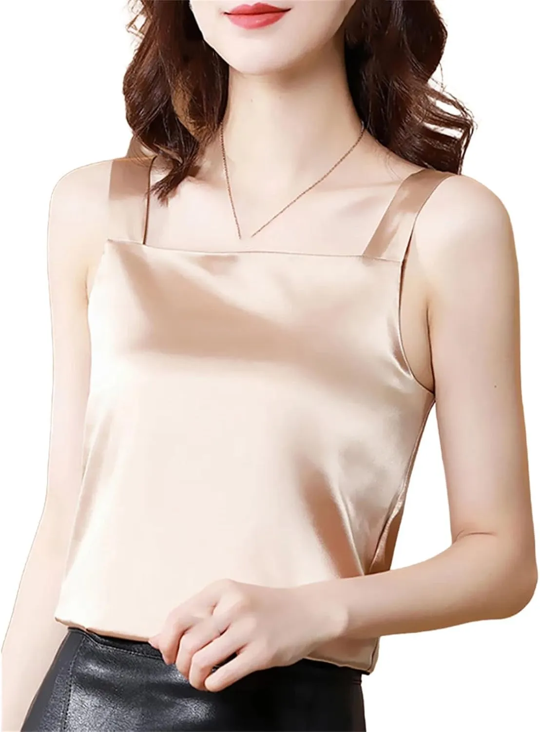 Silk Camisole Tops for Women Spaghetti Strap Tank Top Satin Cami Tops Silky Camis Basic Blose Shirts