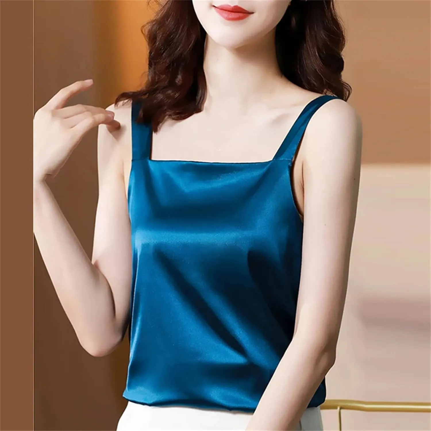 Silk Camisole Tops for Women Spaghetti Strap Tank Top Satin Cami Tops Silky Camis Basic Blose Shirts