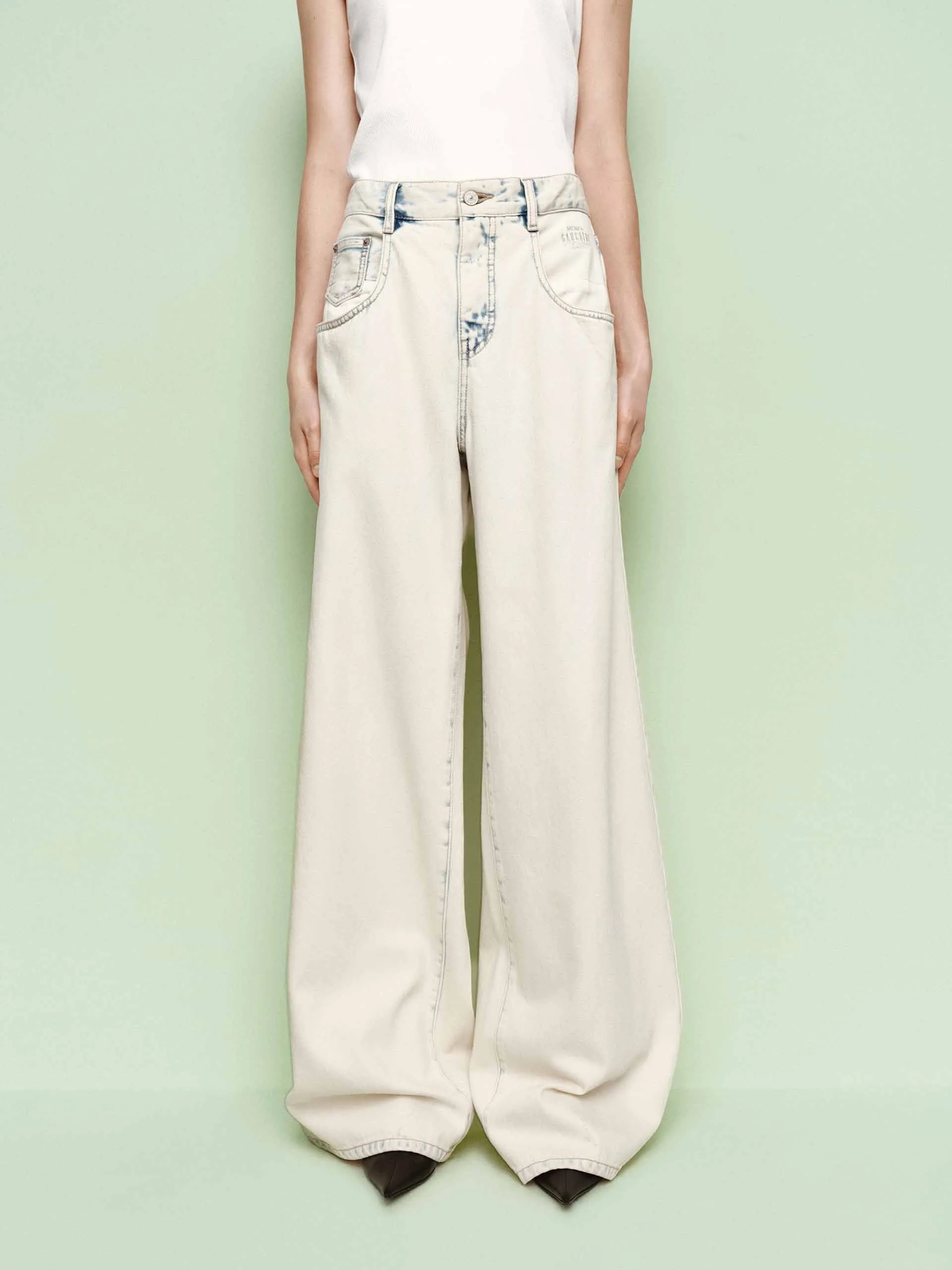 Snow Washed Blue Wide Jeans