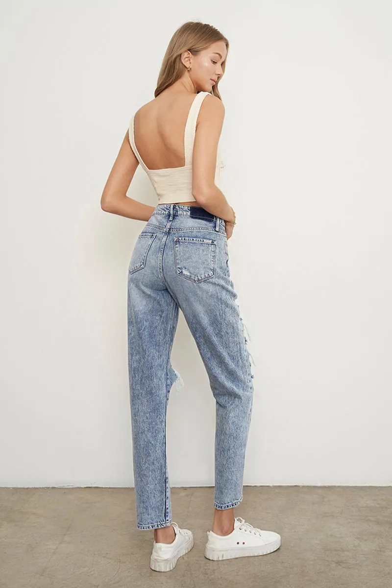 Stonewashed High Waist Ripped Boyfriend Jeans