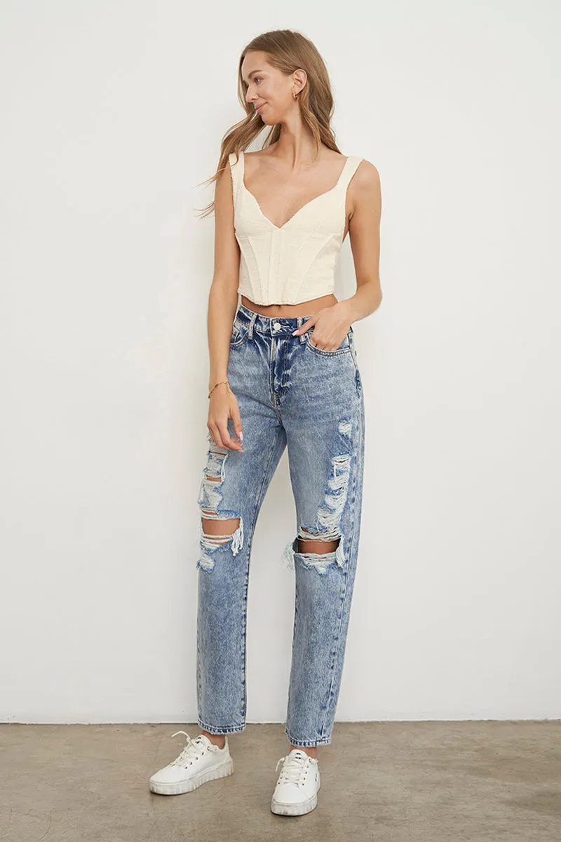 Stonewashed High Waist Ripped Boyfriend Jeans