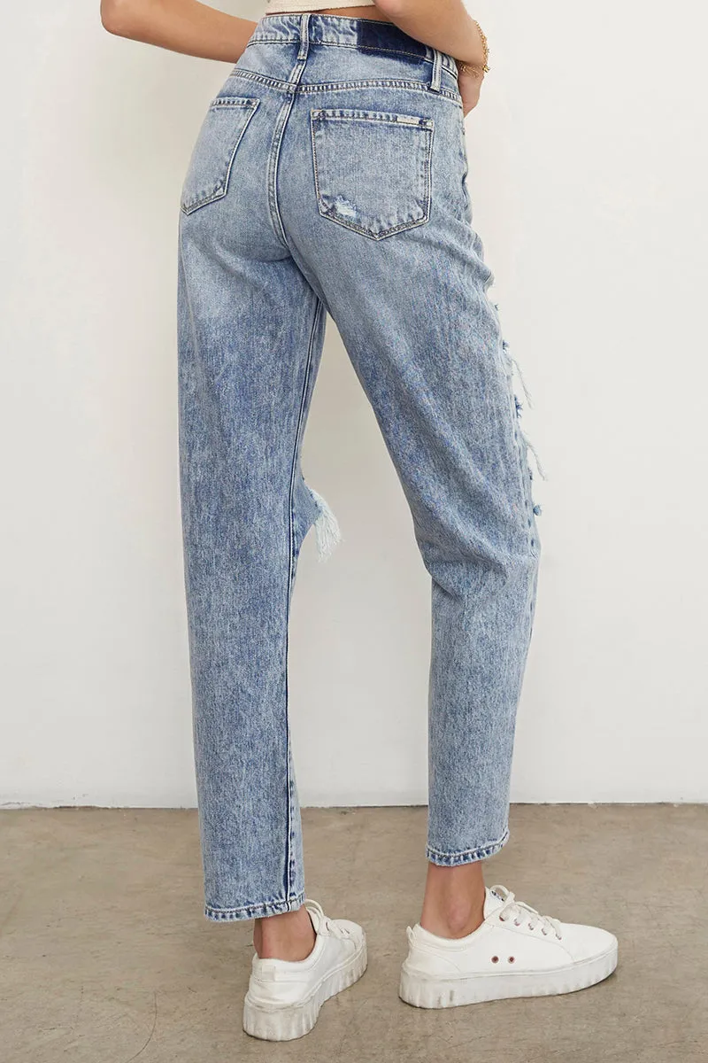 Stonewashed High Waist Ripped Boyfriend Jeans