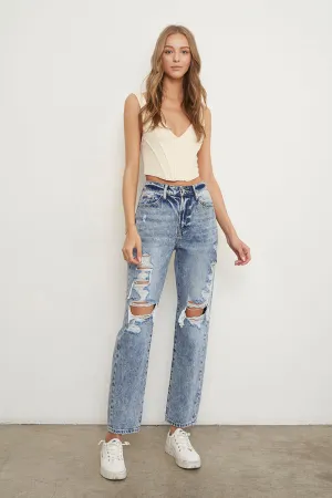 Stonewashed High Waist Ripped Boyfriend Jeans