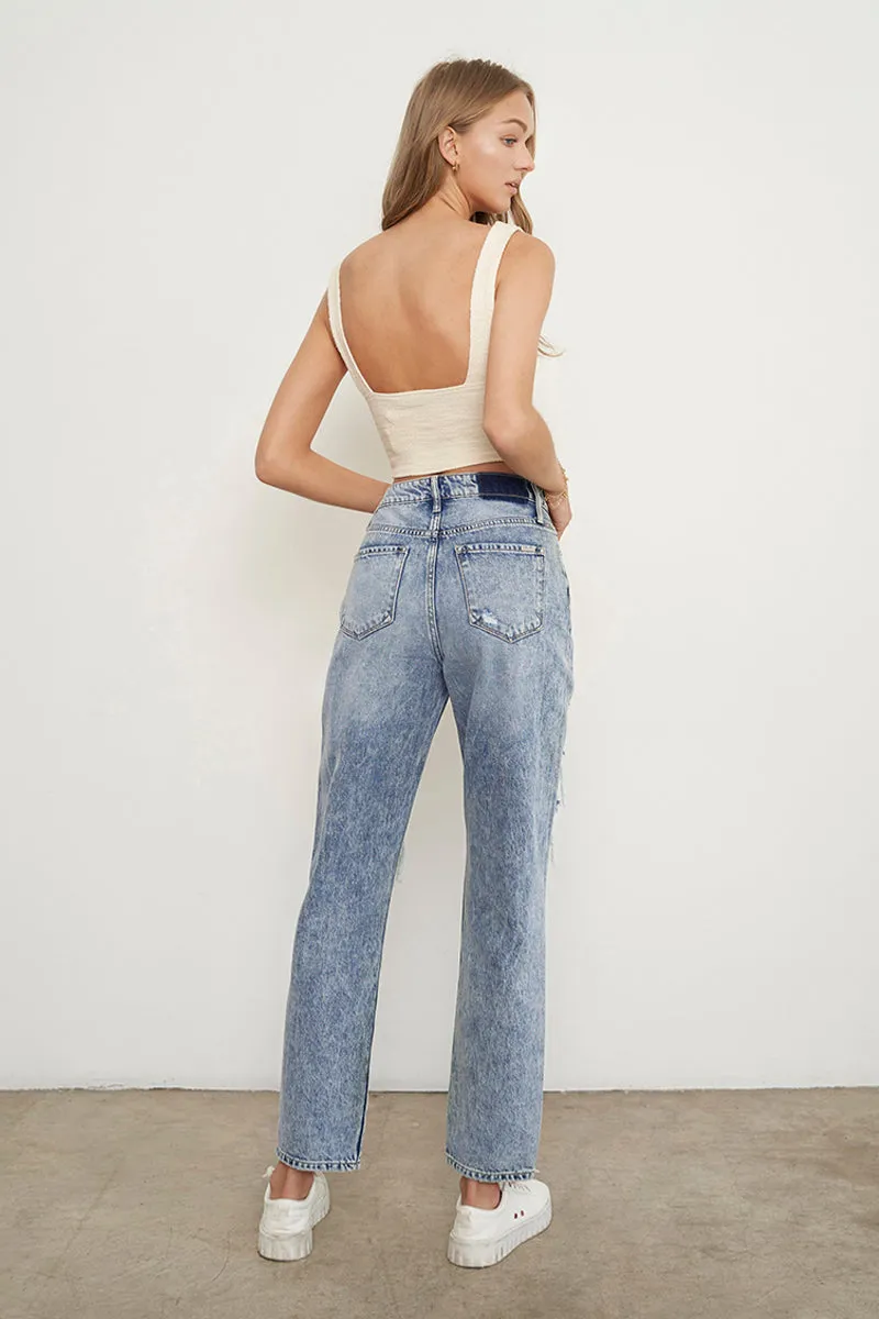 Stonewashed High Waist Ripped Boyfriend Jeans